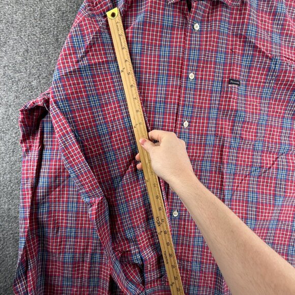Faconnable Blue Red Cotton 2XL Plaid Mens Long Sleeve Pocket Button Up Shirt - Picture 8 of 15